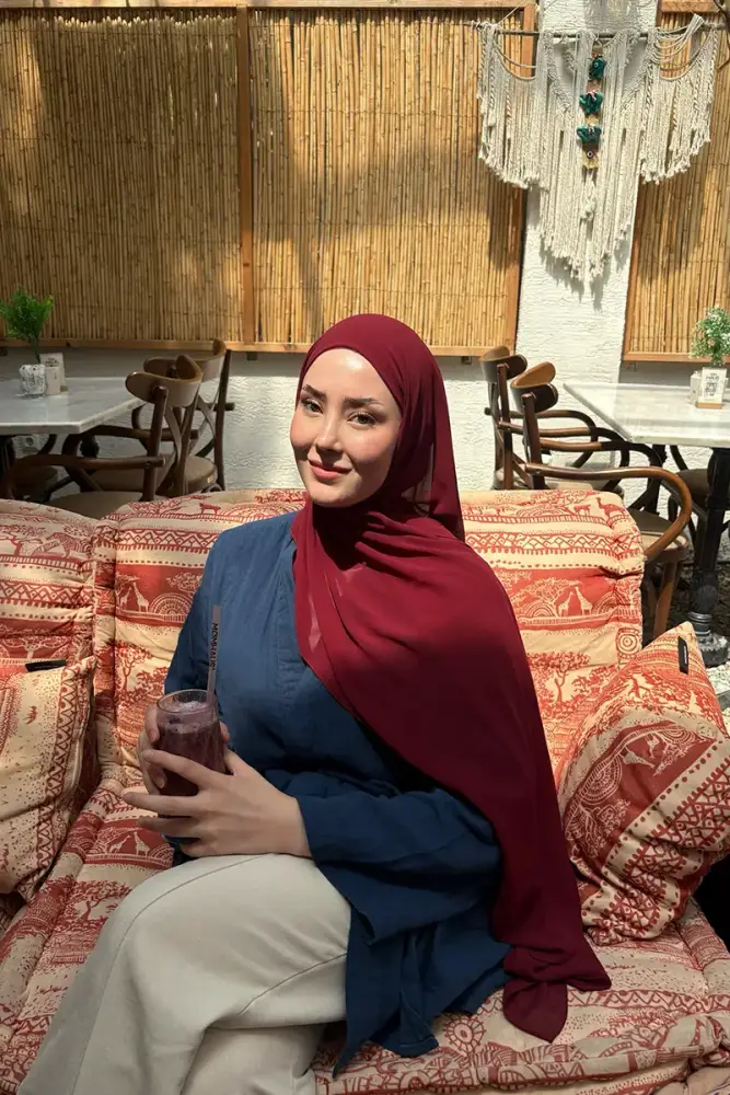 Krep Şifon Şal - Bordo - 1