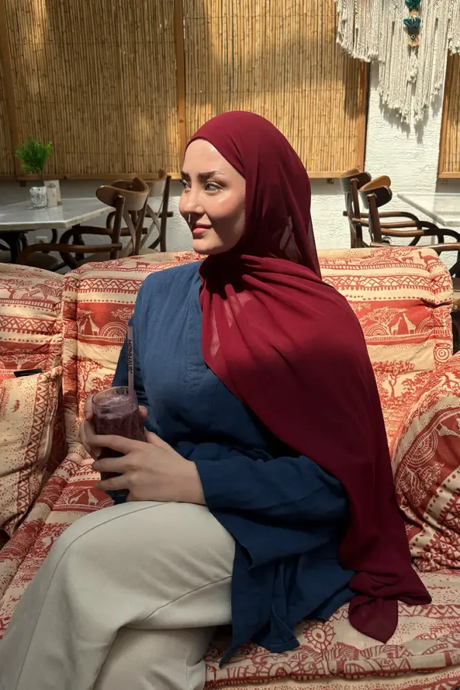 Krep Şifon Şal - Bordo - 2