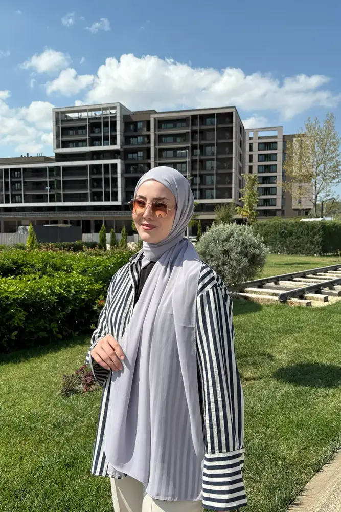 Krep Şifon Şal - Gri - 1