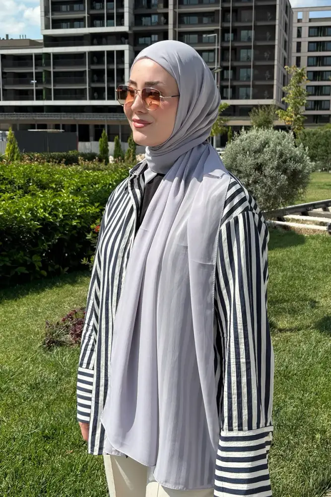 Krep Şifon Şal - Gri - 2