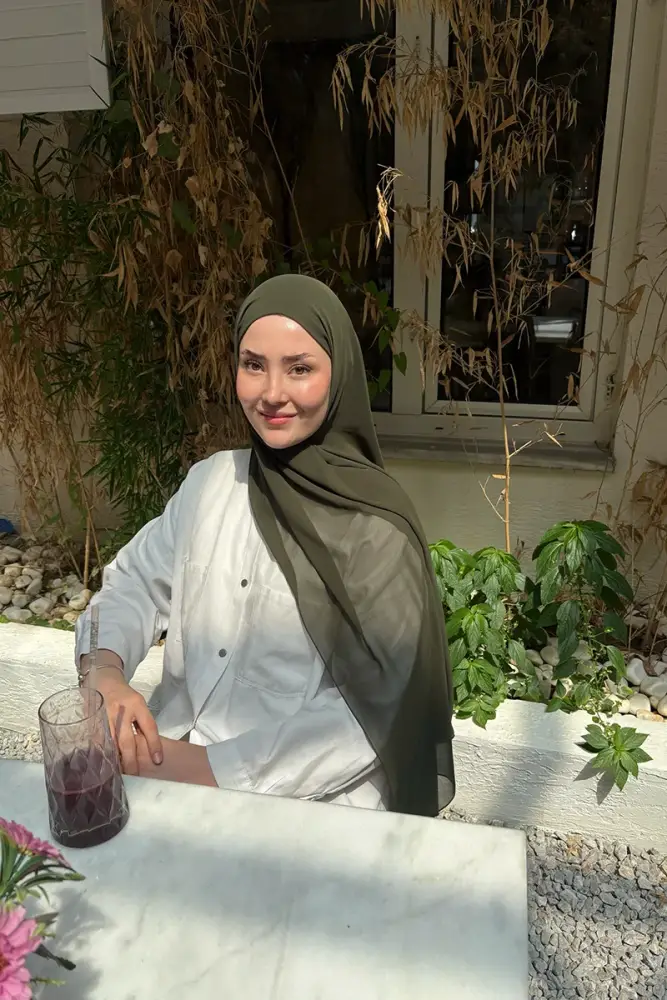 Krep Şifon Şal - Haki - 3