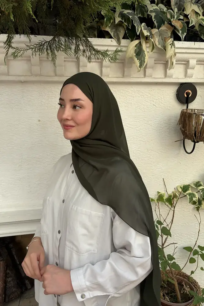 Krep Şifon Şal - Haki - 5