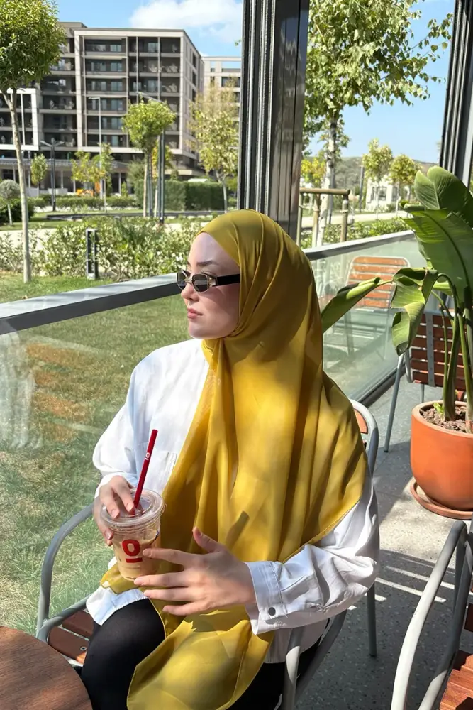 Krep Şifon Şal - Hardal - 4