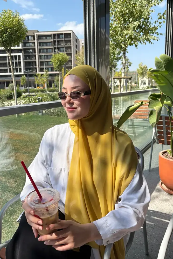 Krep Şifon Şal - Hardal - 3