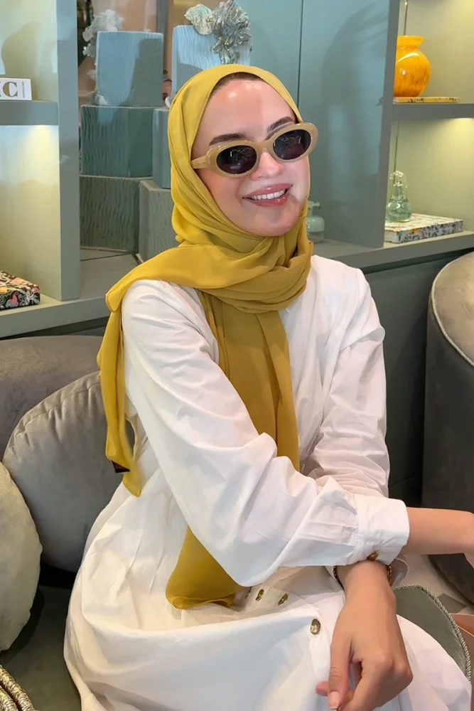 Krep Şifon Şal - Hardal - 2