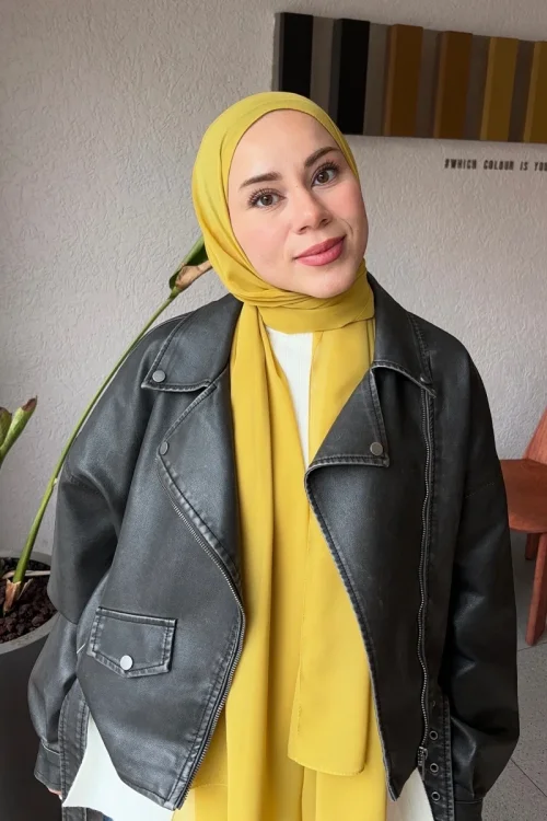 Krep Şifon Şal - Hardal 