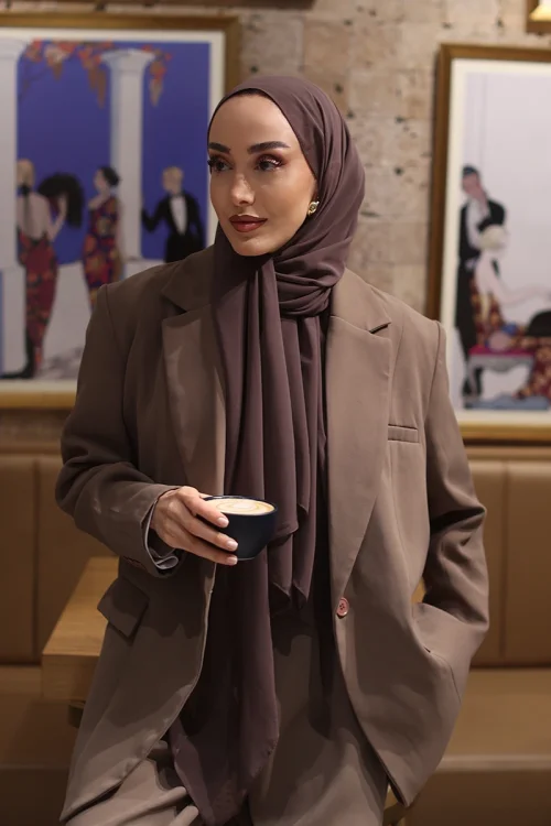 Krep Şifon Şal - Kahverengi 