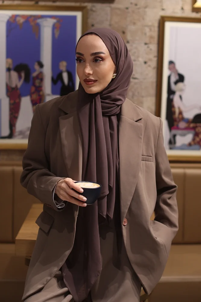 Krep Şifon Şal - Kahverengi - 1