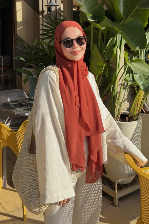 Krep Şifon Şal - Kiremit 