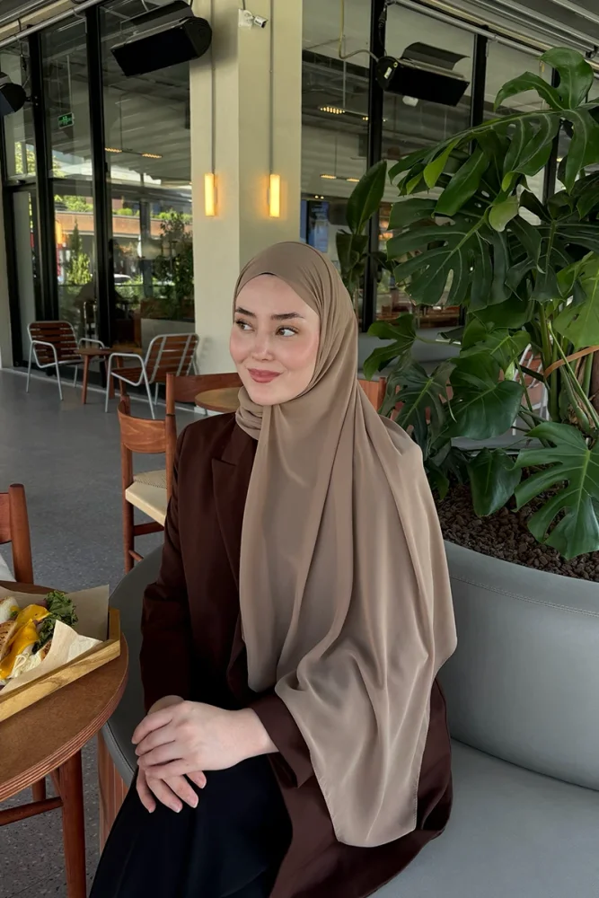 Krep Şifon Şal - Koyu Bej - 3