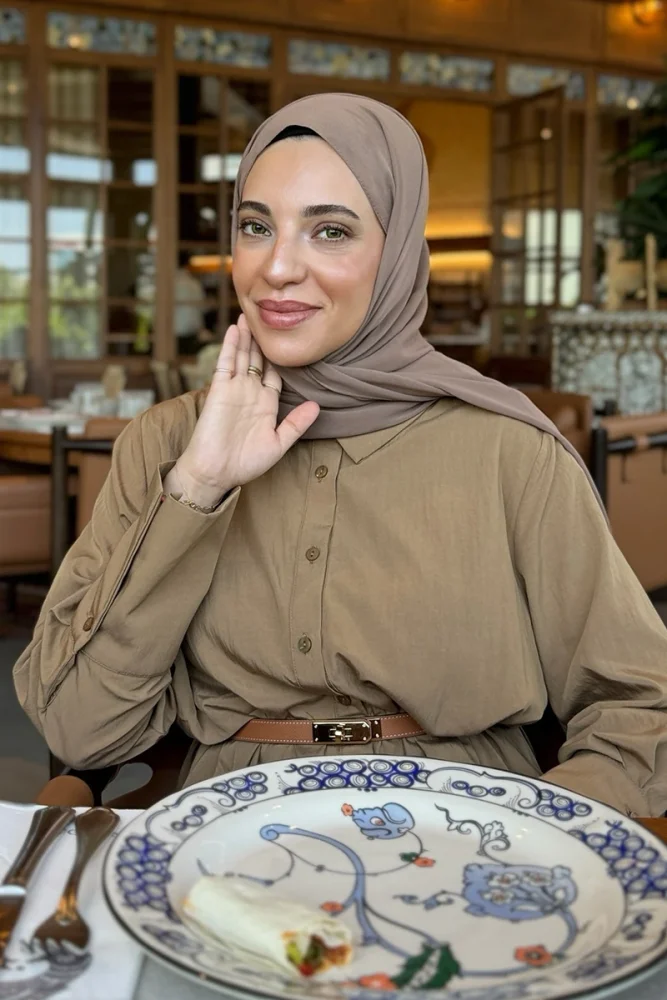 Krep Şifon Şal - Koyu Bej - 1