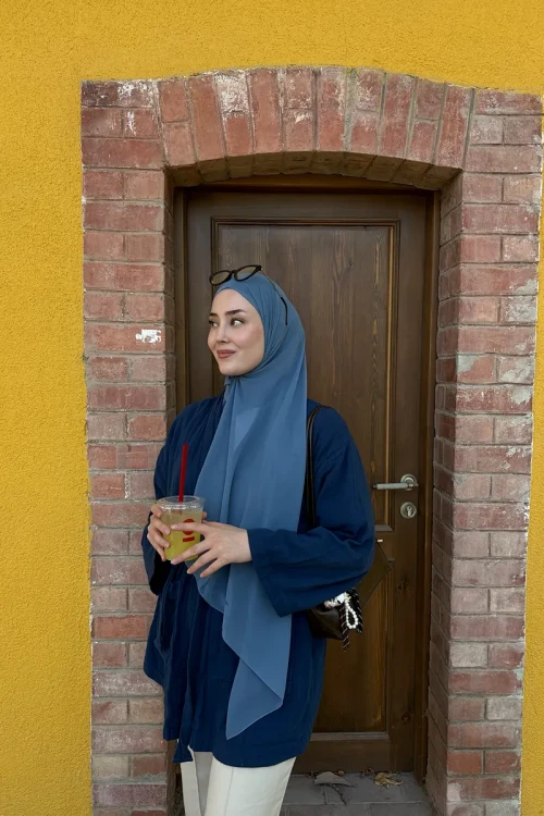 Krep Şifon Şal - Mavi 