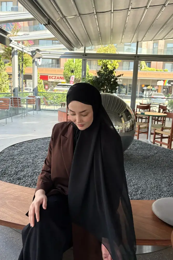 Krep Şifon Şal - Siyah - 2