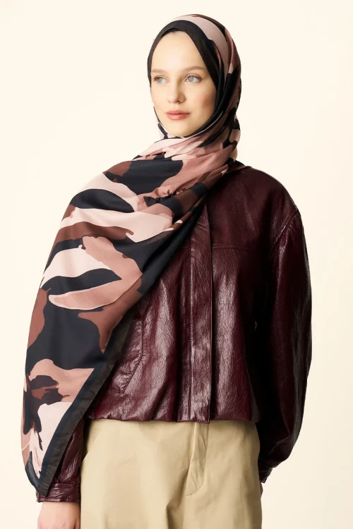 Liva Desenli Pamuk Dokulu Şal - Acı Kahve 