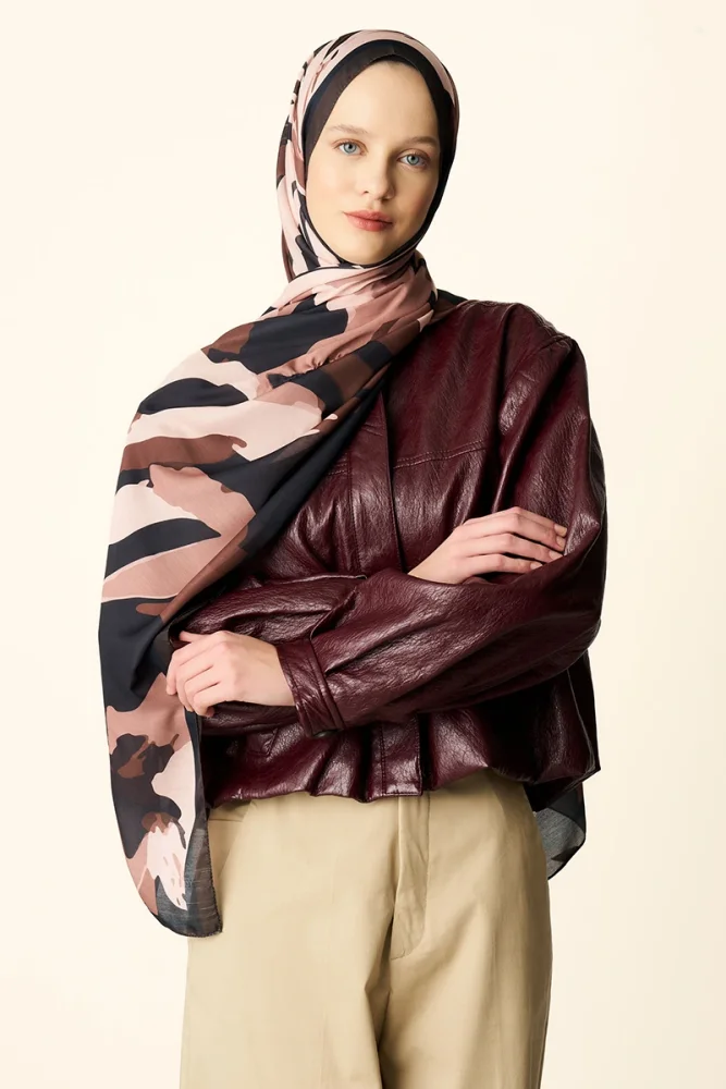 Liva Desenli Pamuk Dokulu Şal - Acı Kahve - 2