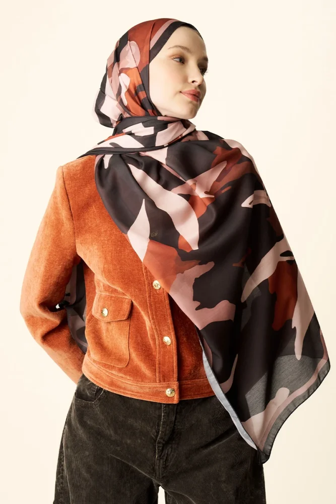 Liva Desenli Pamuk Dokulu Şal - Kahverengi - 2