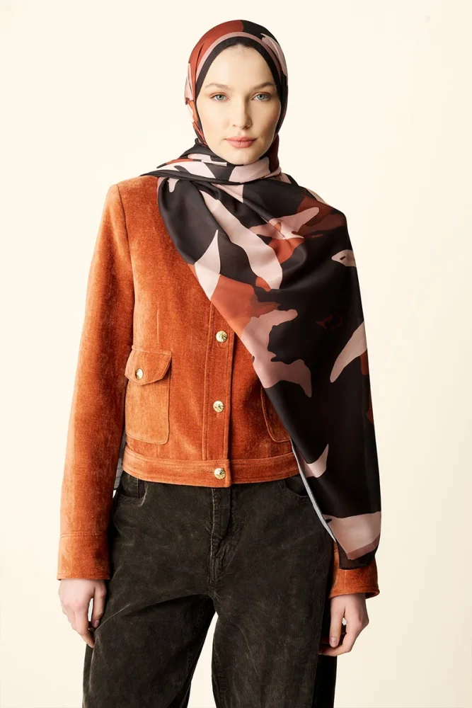 Liva Desenli Pamuk Dokulu Şal - Kahverengi - 4