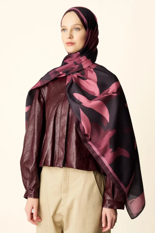 Liva Desenli Pamuk Dokulu Şal - Mürdüm 