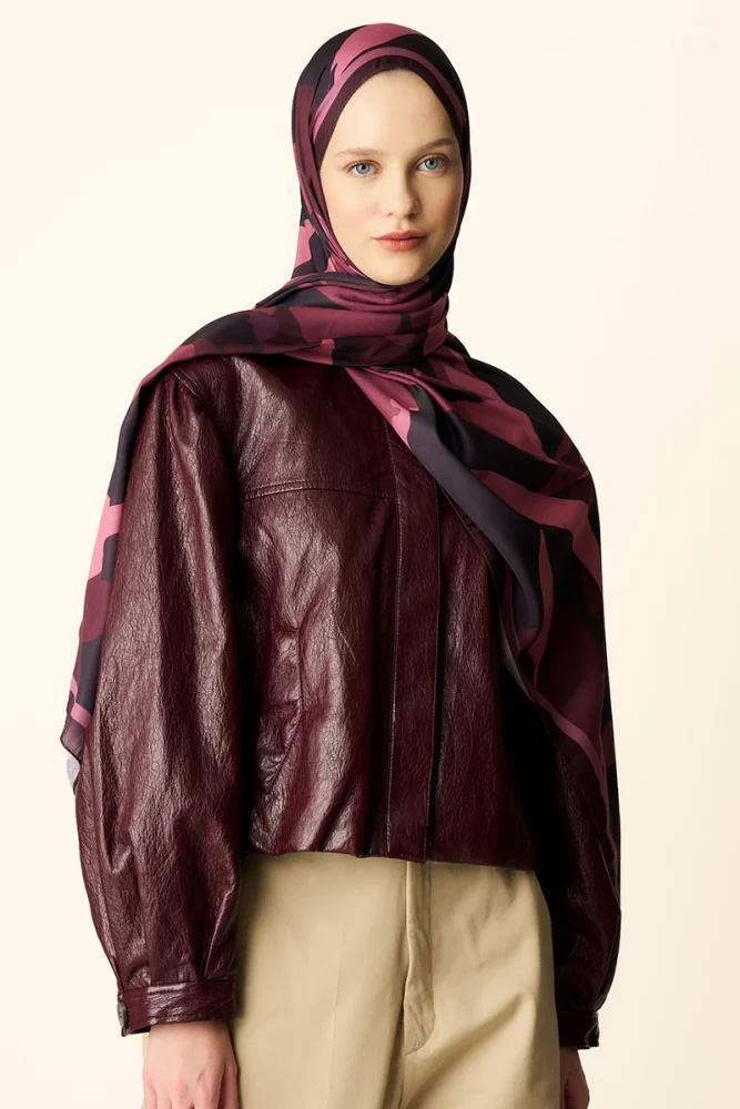 Liva Desenli Pamuk Dokulu Şal - Mürdüm - 4