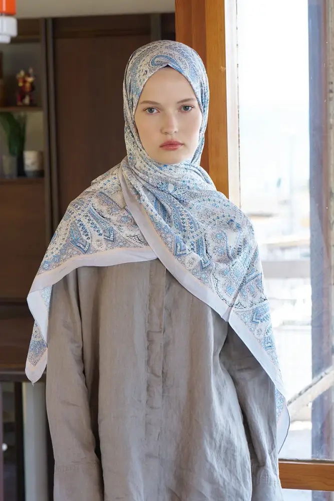 Live Siena Desen Şal - Açık Mavi - 3