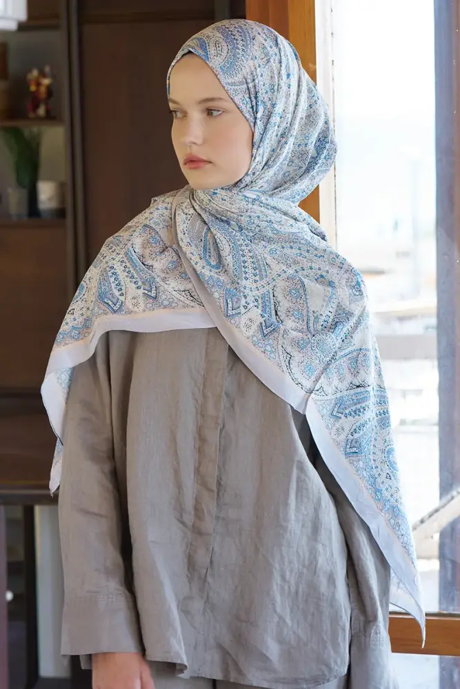 Live Siena Desen Şal - Açık Mavi - 4