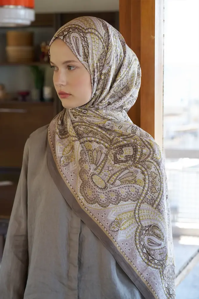 Live Siena Desen Şal - Haki - 4