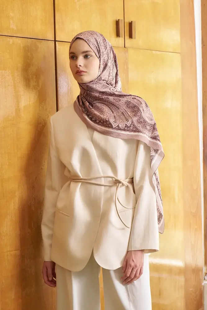 Live Siena Desen Şal - Koyu Bej - 3