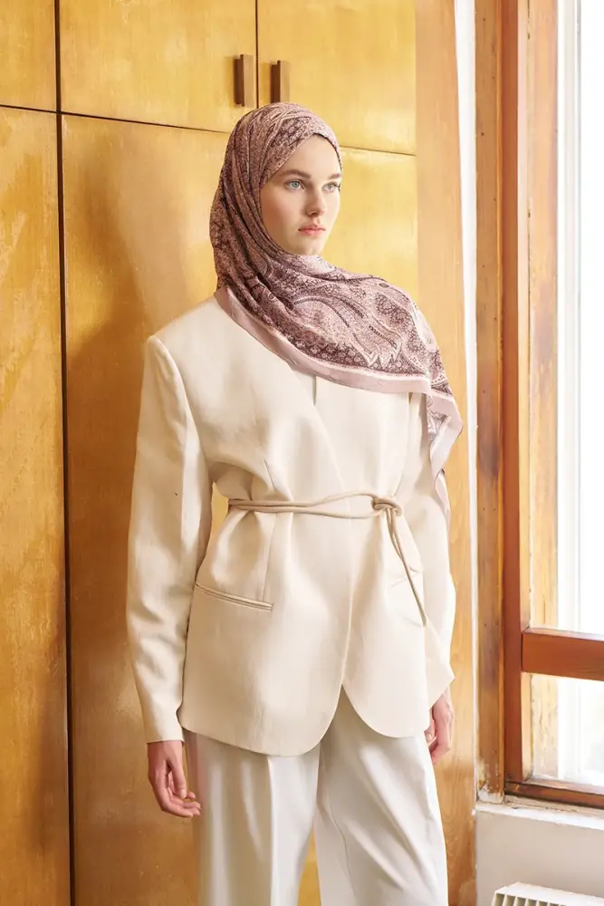 Live Siena Desen Şal - Koyu Bej - 4