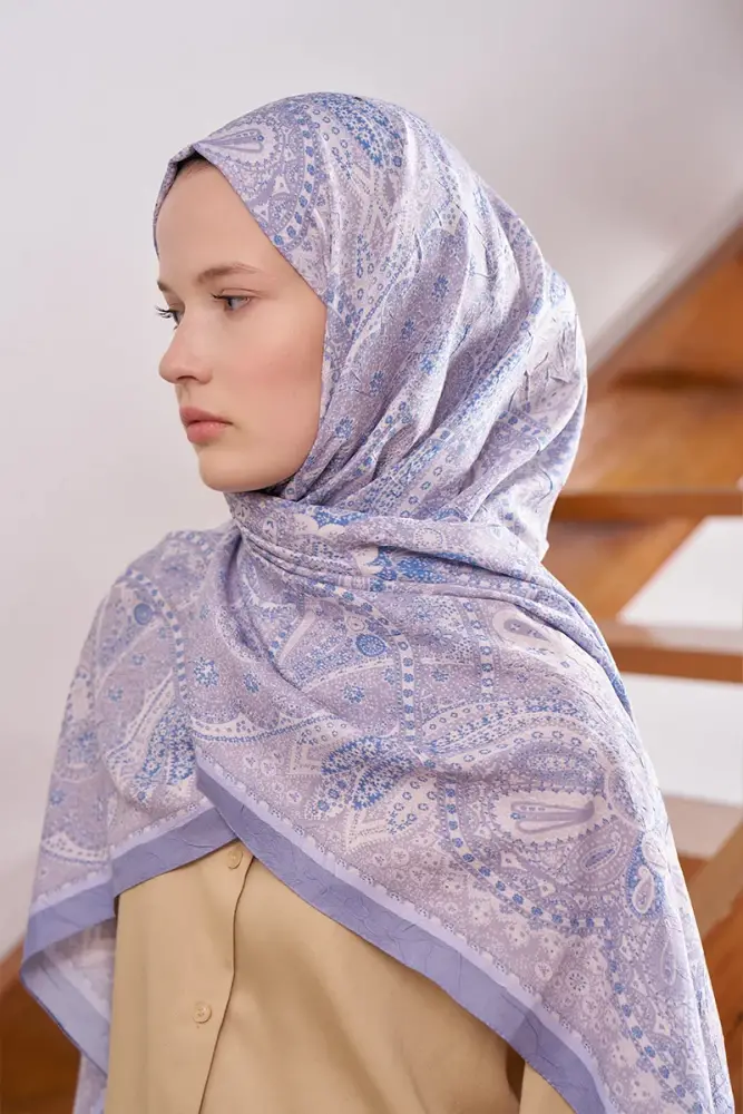 Live Siena Desen Şal - Mavi - 3