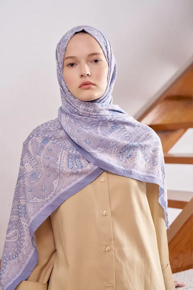 Live Siena Desen Şal - Mavi - 4