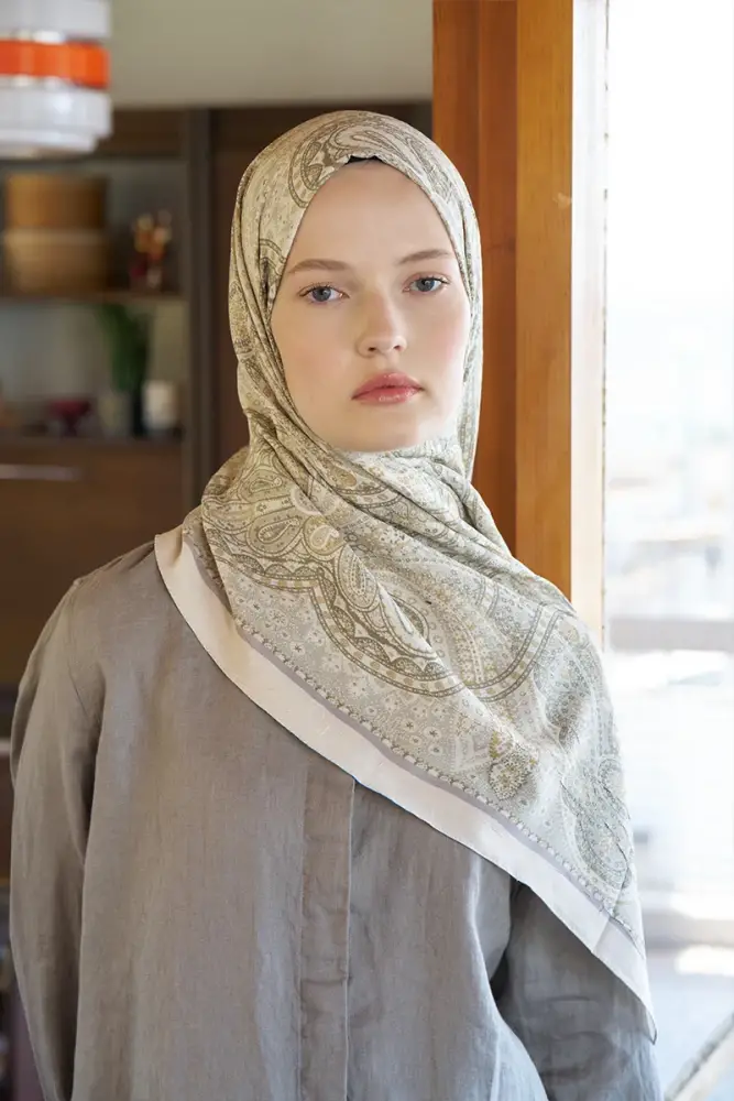 Live Siena Desen Şal - Yağ Yeşili - 3