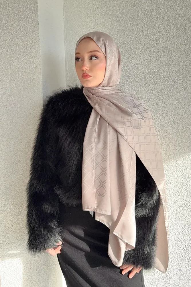 Naiya Jakar Şal Frame Desen - Bej - 1