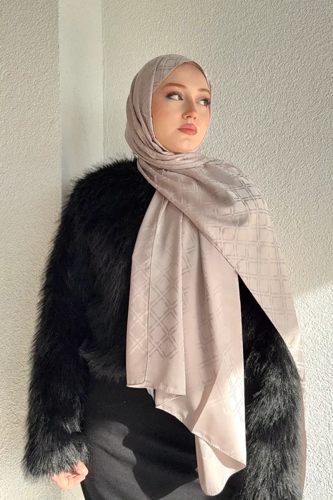 Naiya Jakar Şal Frame Desen - Bej - 2