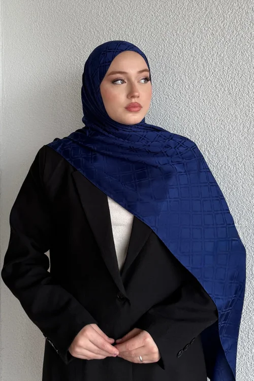 Naiya Jakar Şal Frame Desen - Gece Mavisi 