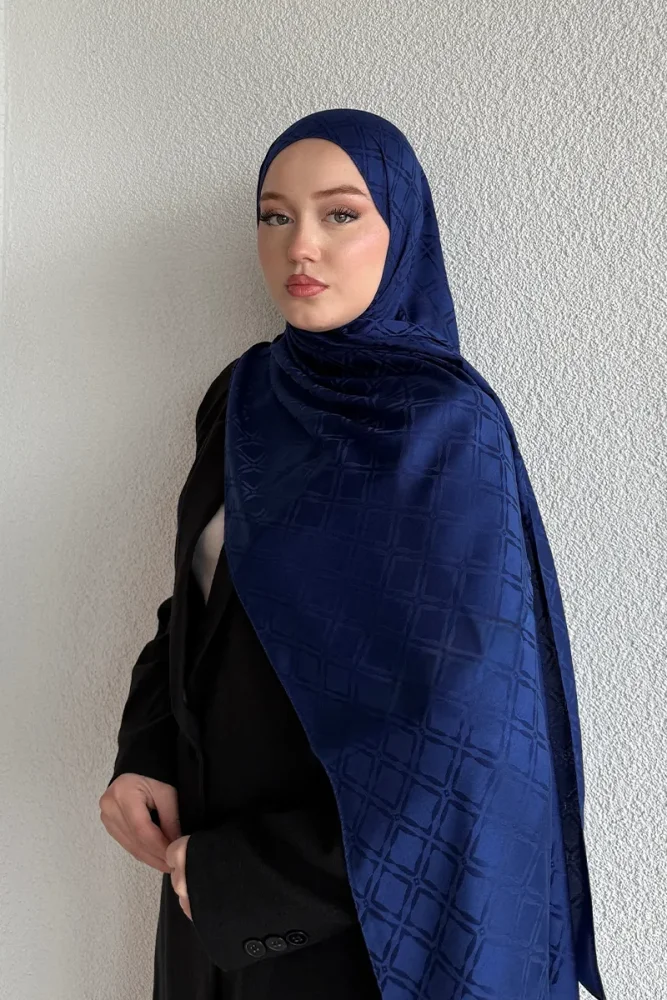 Naiya Jakar Şal Frame Desen - Gece Mavisi - 2