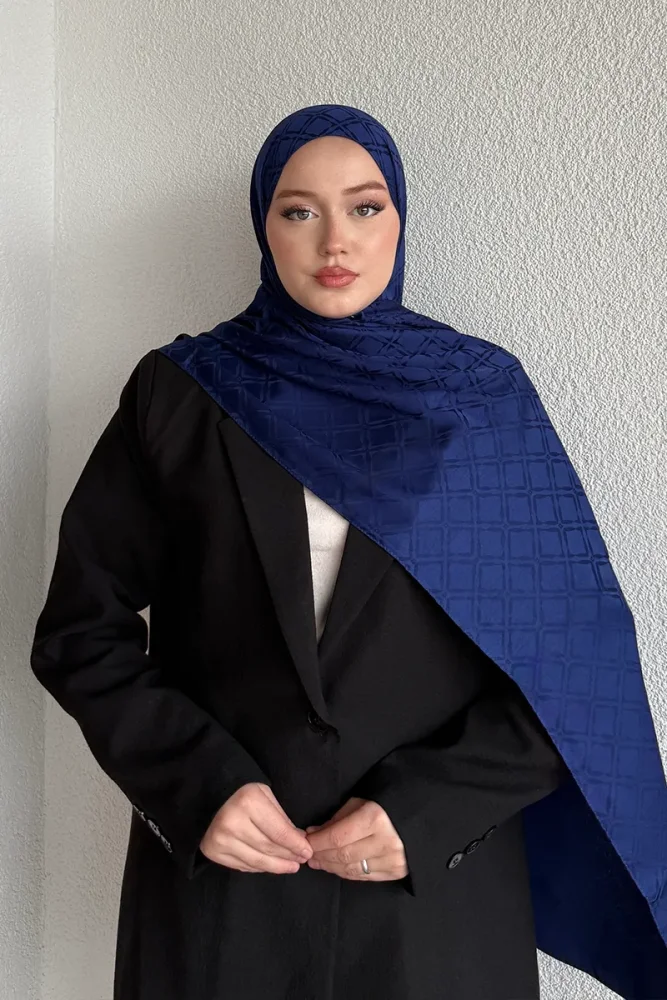 Naiya Jakar Şal Frame Desen - Gece Mavisi - 4