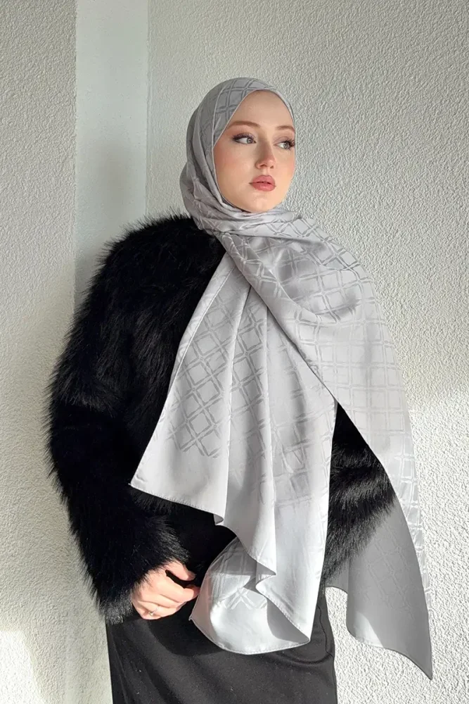 Naiya Jakar Şal Frame Desen - Gri - 1