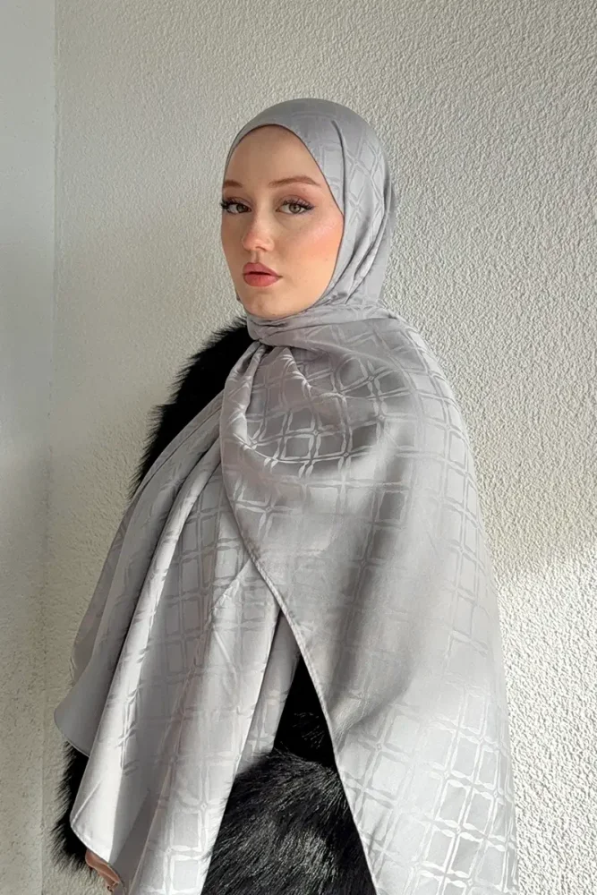 Naiya Jakar Şal Frame Desen - Gri - 3