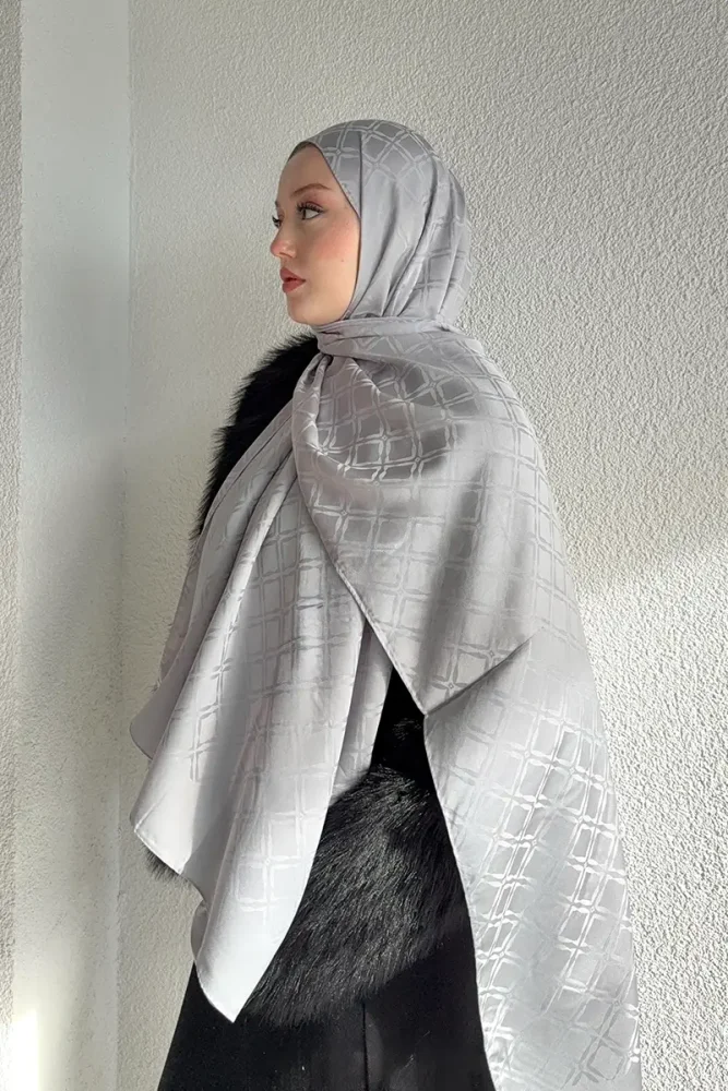 Naiya Jakar Şal Frame Desen - Gri - 4