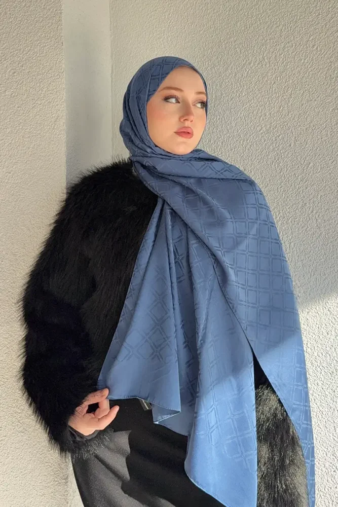Naiya Jakar Şal Frame Desen - İndigo - 1