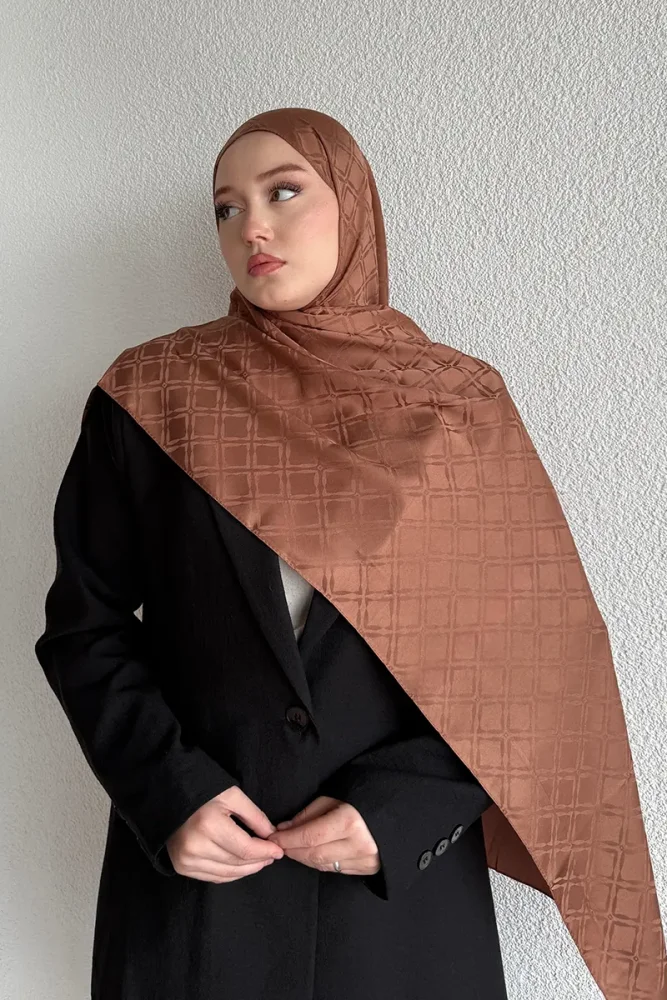 Naiya Jakar Şal Frame Desen - Kahverengi - 3