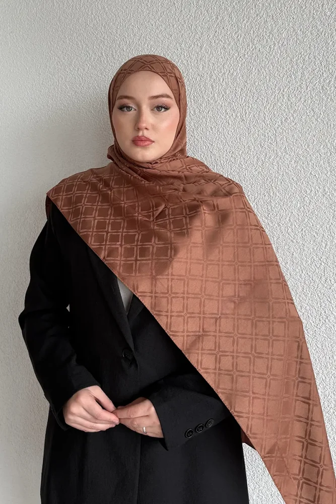Naiya Jakar Şal Frame Desen - Kahverengi - 2