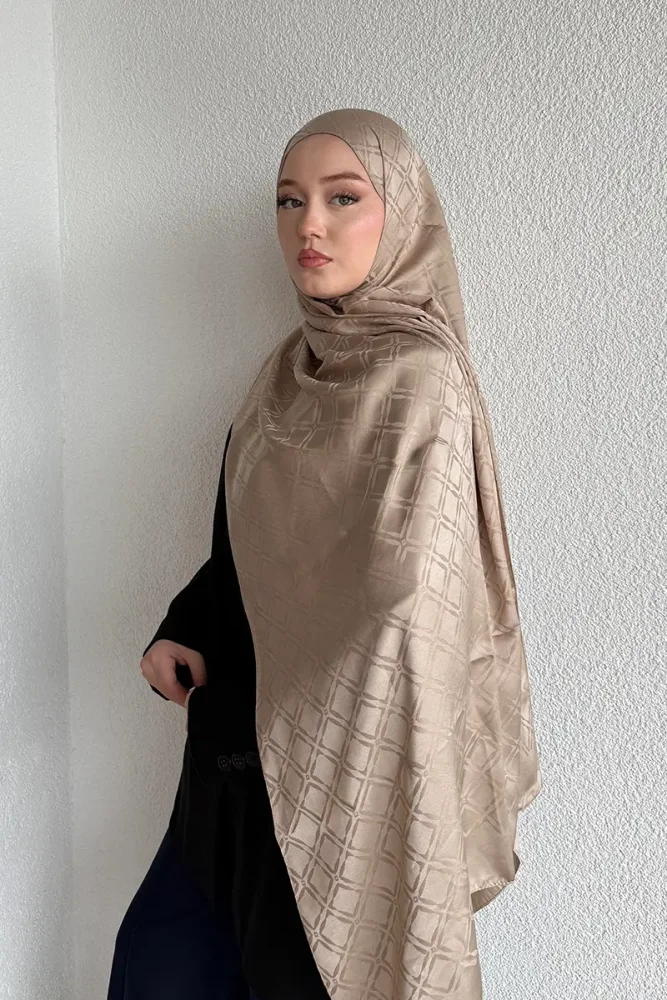 Naiya Jakar Şal Frame Desen - Koyu Bej - 2