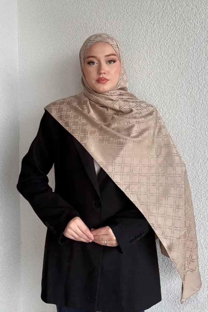 Naiya Jakar Şal Frame Desen - Koyu Bej - 3