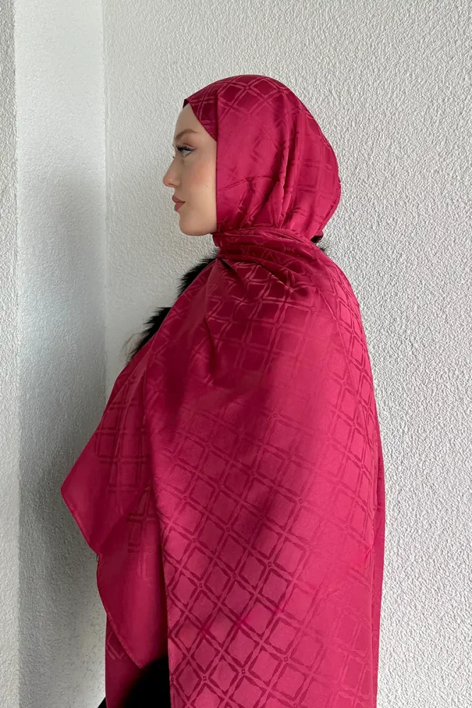 Naiya Jakar Şal Frame Desen - Koyu Pembe - 4