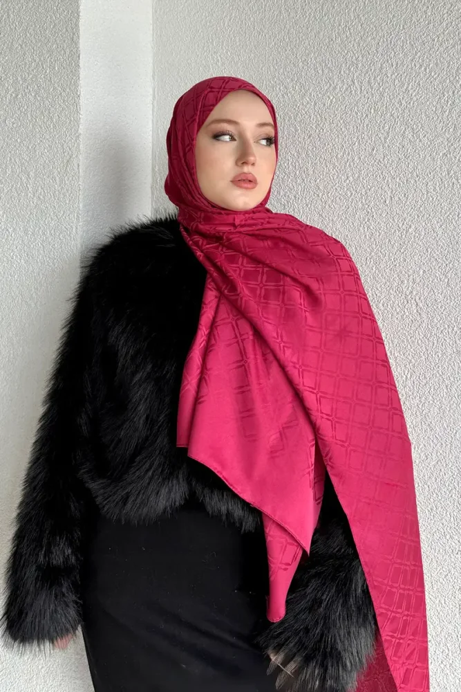 Naiya Jakar Şal Frame Desen - Koyu Pembe - 3