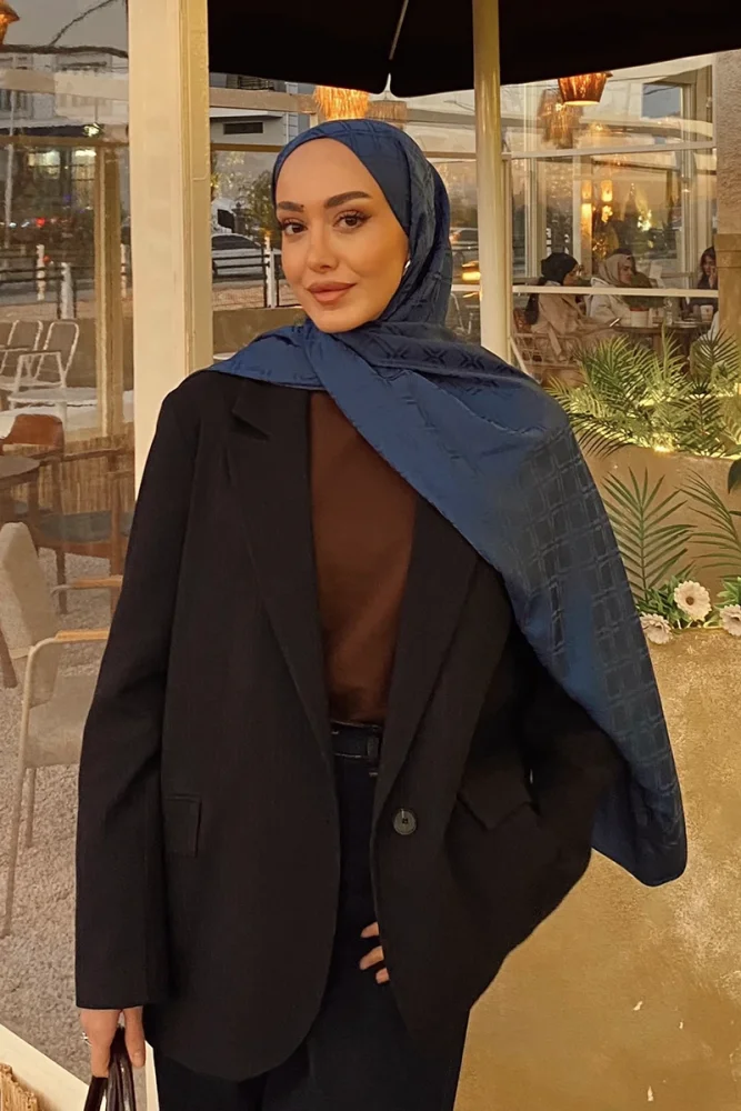 Naiya Jakar Şal Frame Desen - Lacivert - 2