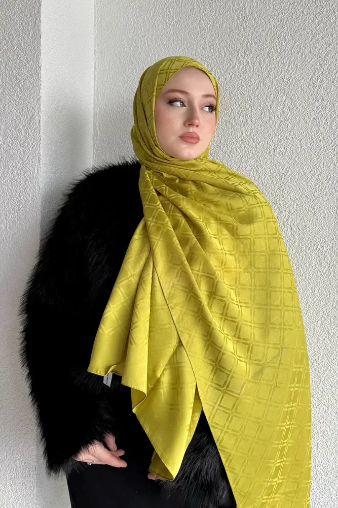 Naiya Jakar Şal Frame Desen - Lime - 1