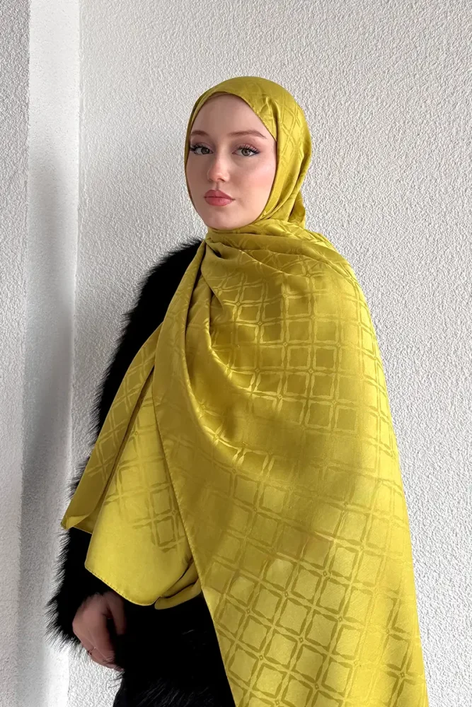 Naiya Jakar Şal Frame Desen - Lime - 3