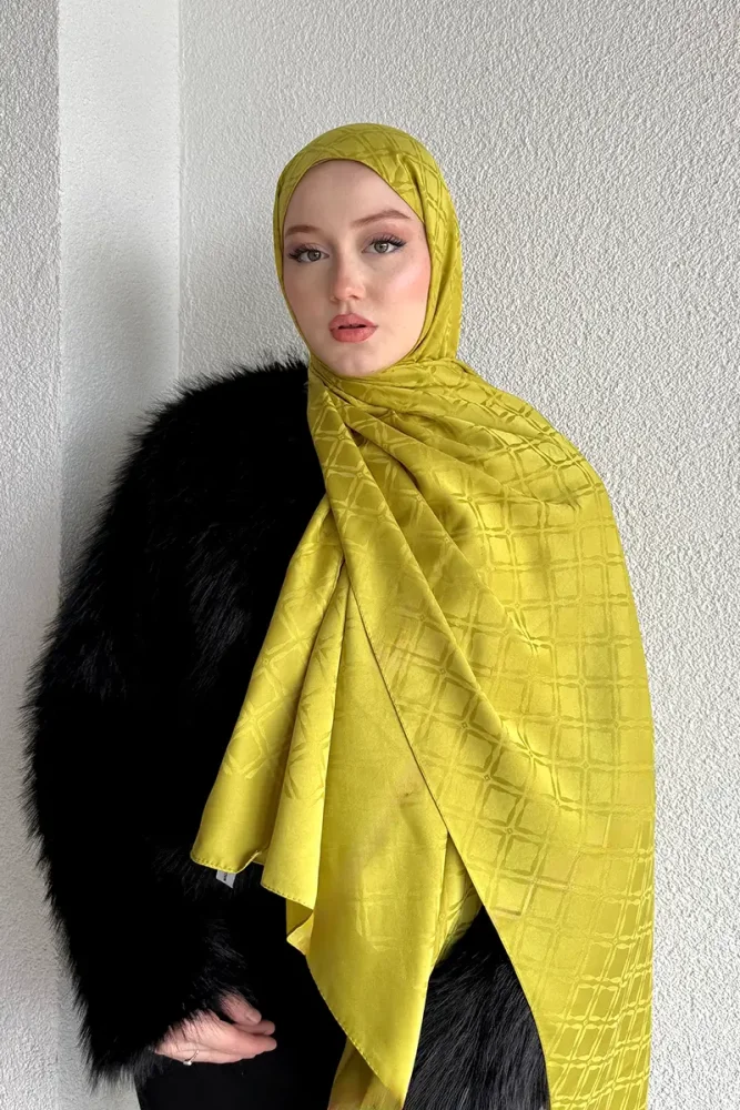Naiya Jakar Şal Frame Desen - Lime - 2